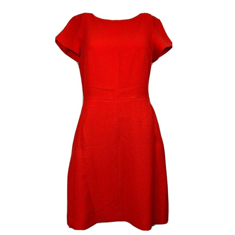 Sita Murt Dress Womens Sz 38 6 Red A Line Stretch Short Sleeve Braided Keyhole